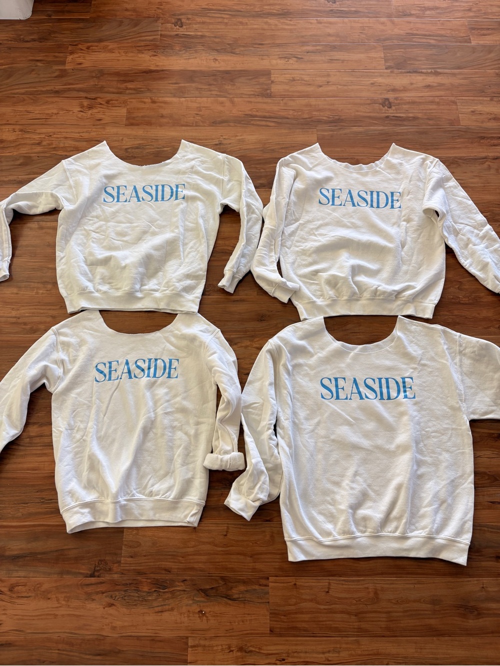 SEASIDE White Crewneck Sweatshirt with Blue Logo